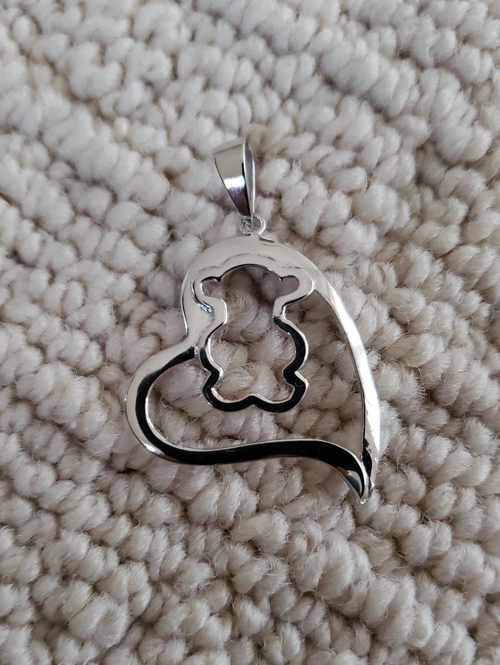 Silver Heart Pendant with Cutout Teddy Charm